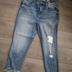 Rewash cropped/distressed jeans with raw hem and partially elasticised waist